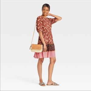 Knox Rose Elbow sleeve rust floral knee length dress Size XXL NWT